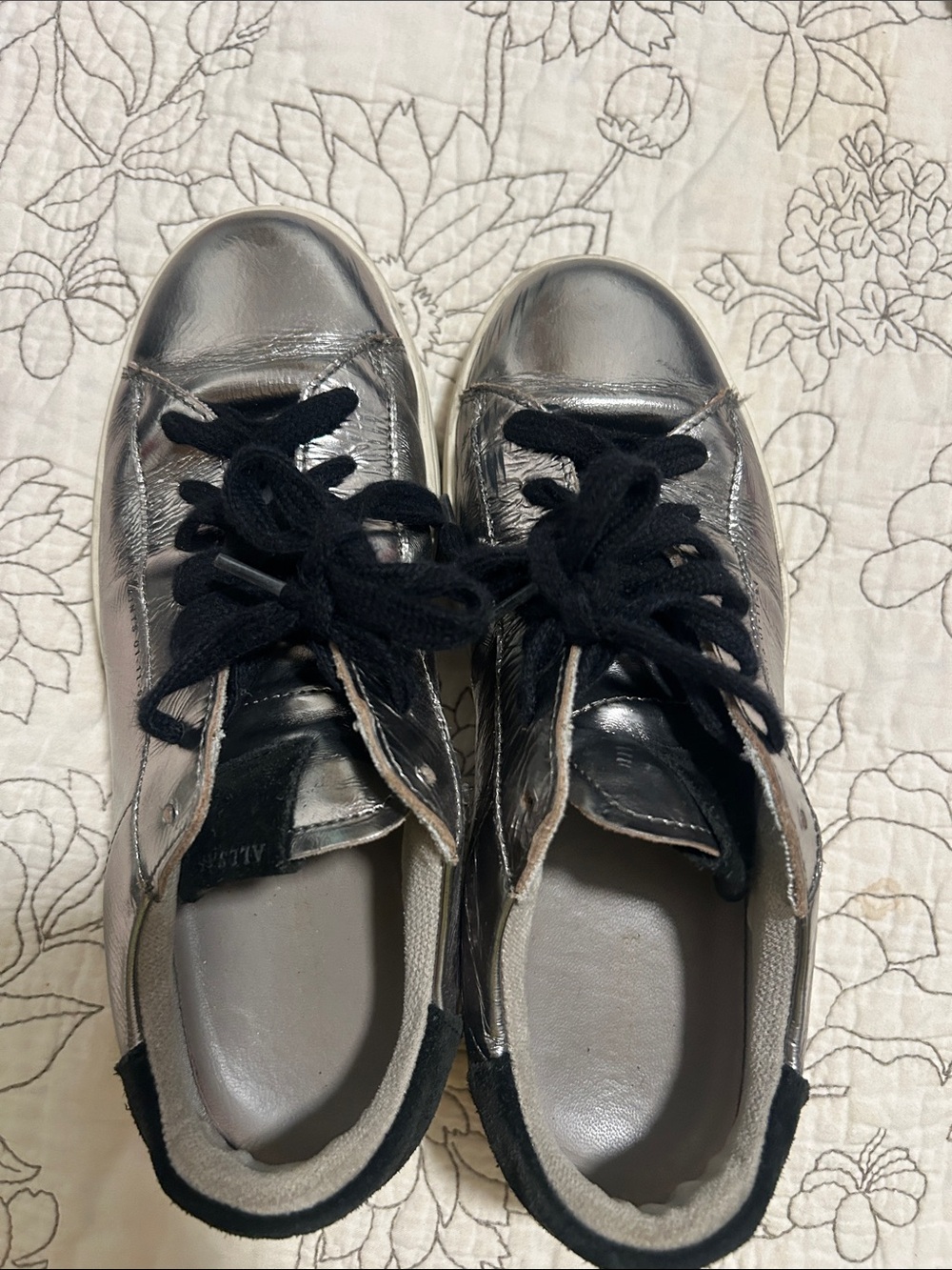 All Saints Metallic Silver Low-Top Sneakers with Black Laces